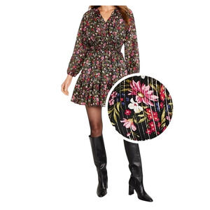 NWOT Old Navy Dress XXL Dark Floral Ruffle Tiered Peasant Metallic Waist Defined